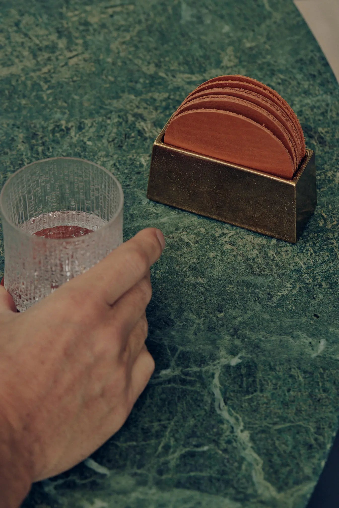 Coaster Holder - Brass - Tan