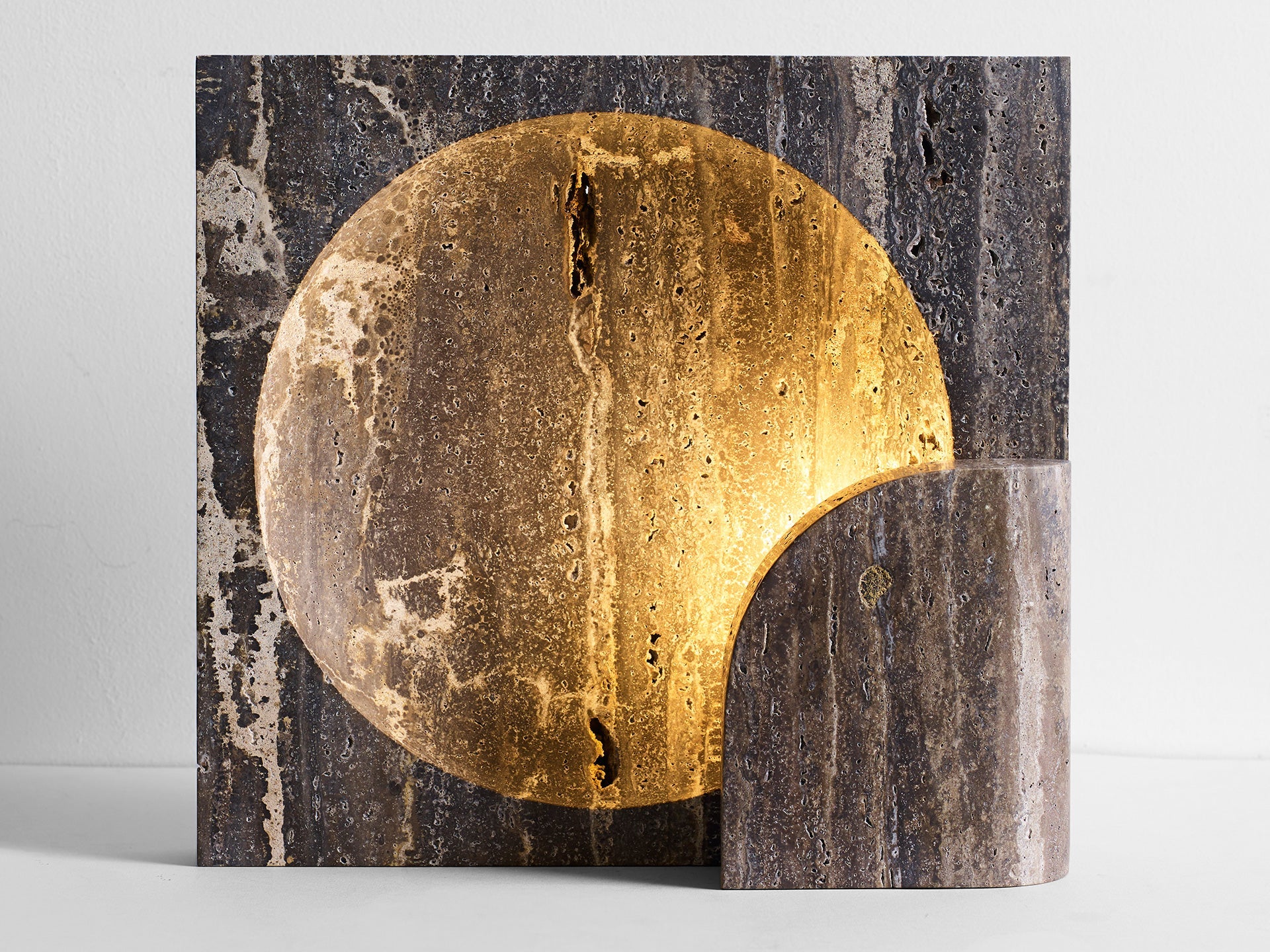 Block Sconce - Black Travertine