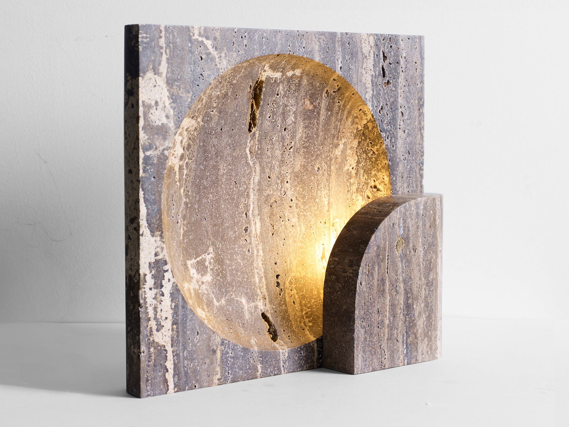 Block Sconce - Black Travertine