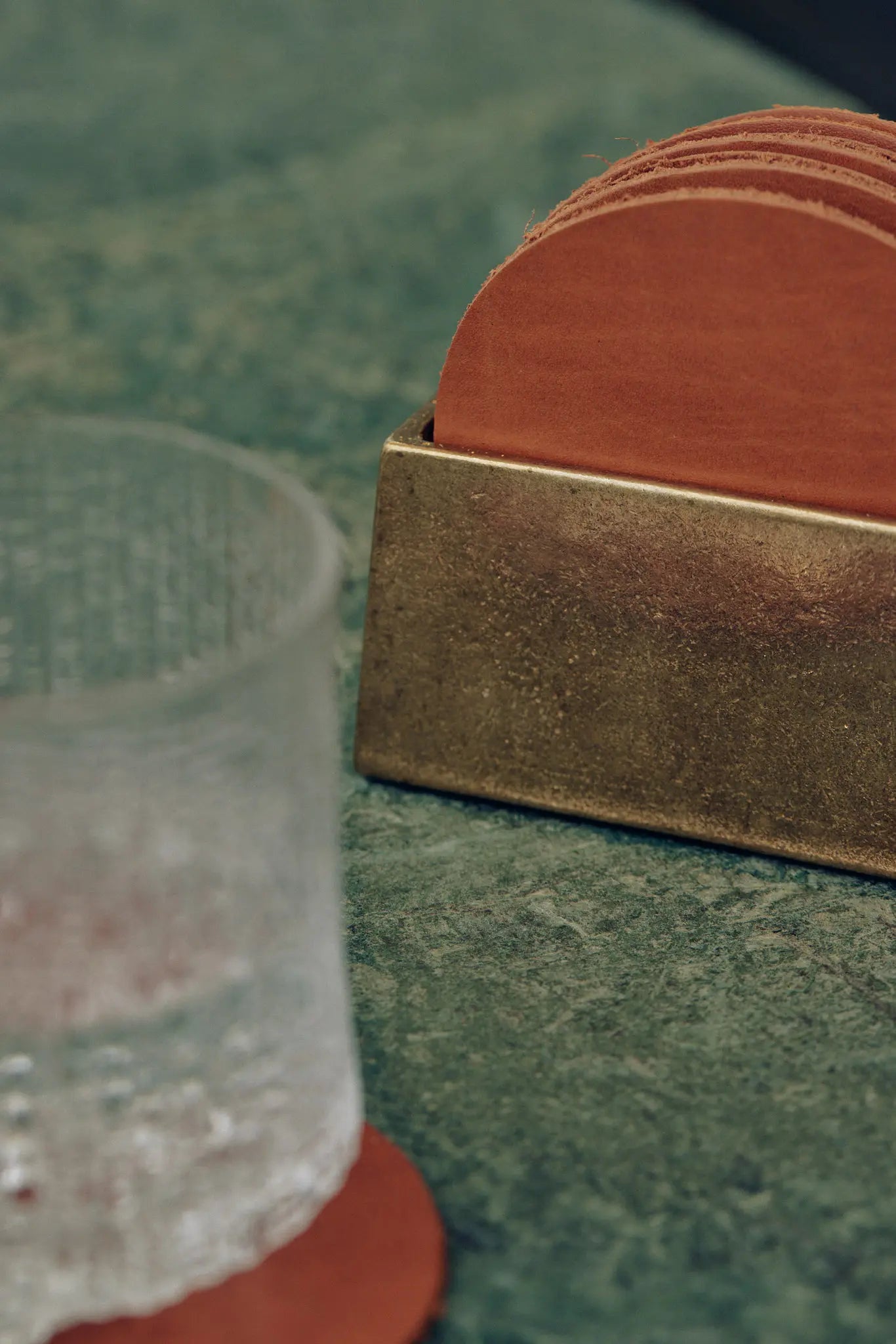 Coaster Holder - Brass - Tan