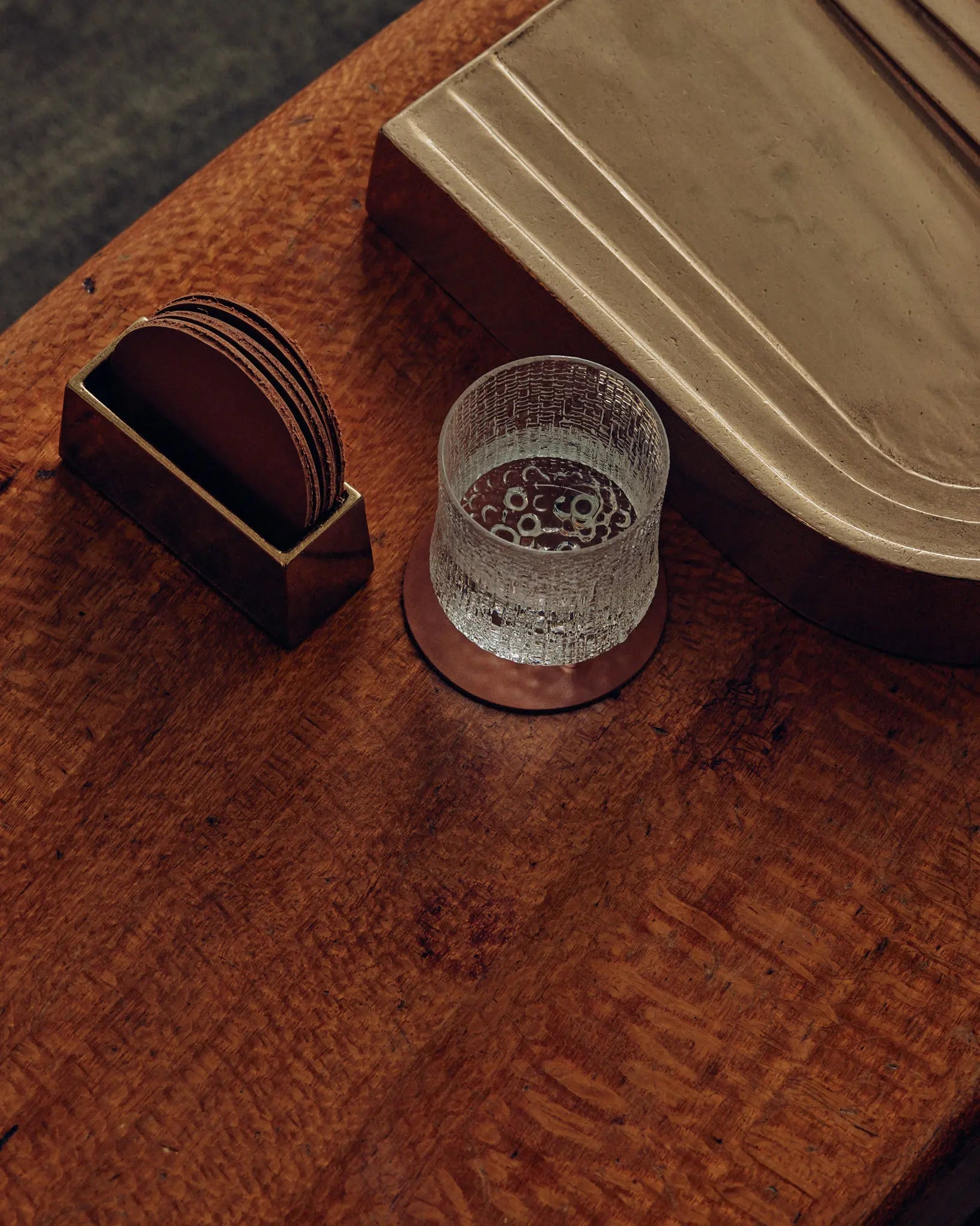 Coaster Holder - Brass - Tan
