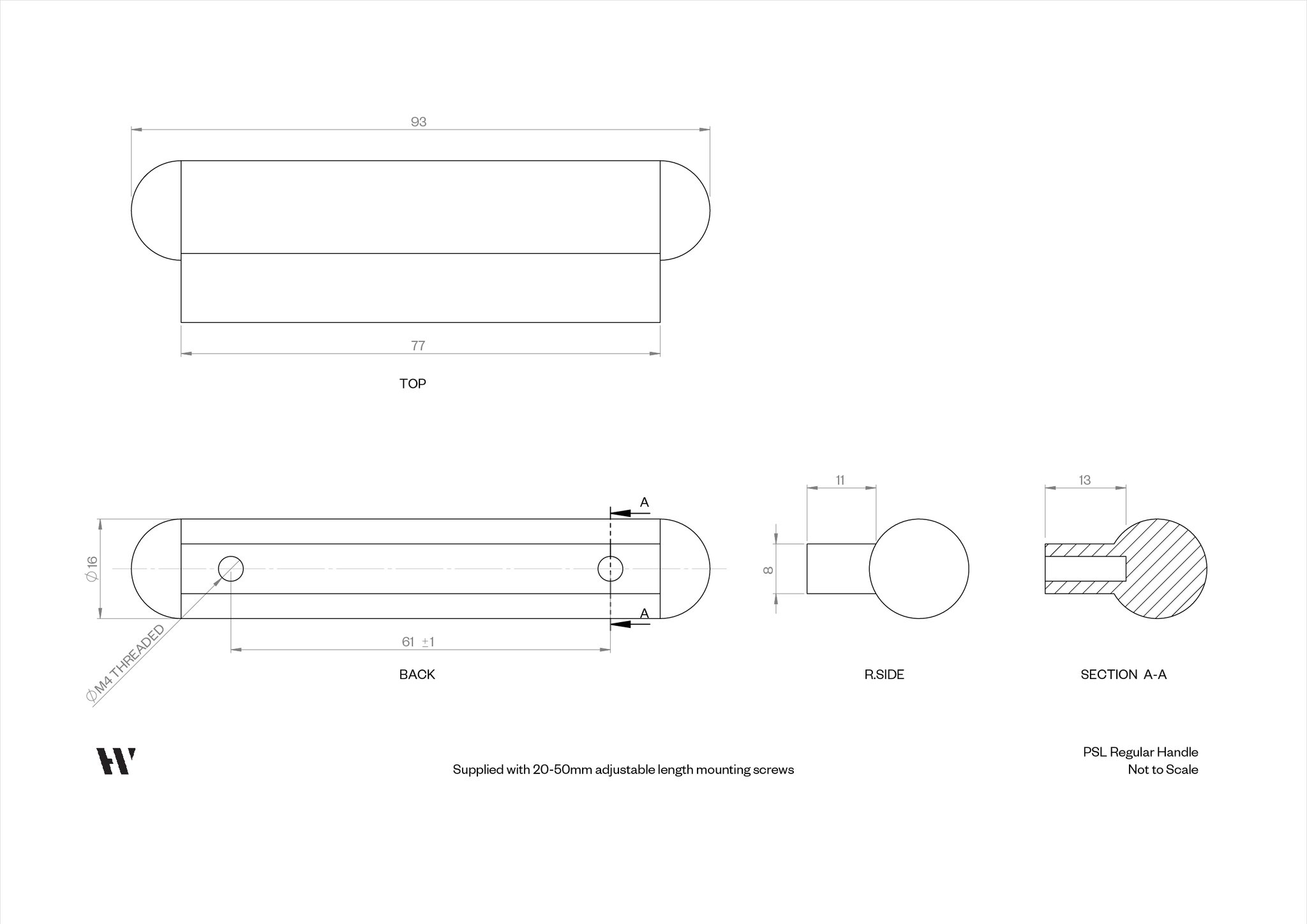 PSL Handle - Brass - 93mm